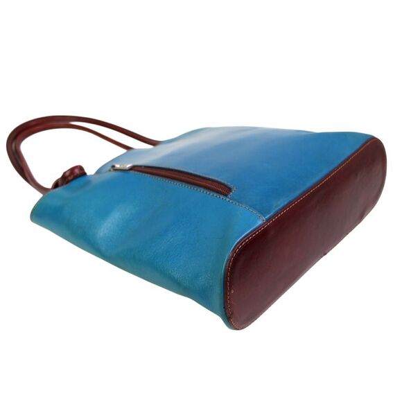 Florence BLUE GENUINE LEATHER BROWN TRIM SHOULDER BAG CONVERTIBLE BACKPACK PURSE main image 6